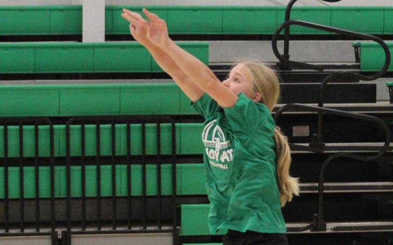 (ALEX HAVARDANSKY | THE GRAHAM LEADER) Members of the Ladycats work on passing at volleyball camp Tuesday, July 29. Ladycats head coach Ashley Archer said she was pleasantly surprised with the development of the freshmen coming into the season.