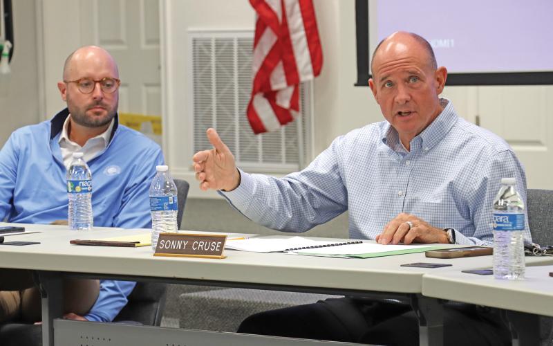 (THOMAS WALLNER | THE GRAHAM LEADER) Graham ISD Superintendent Sonny Cruse speaks with the GISD Board of Trustees during their regular meeting Wednesday, Oct. 16. One of the topics discussed by the board was pursuing a Voter-Approval Tax Rate Election. The board will host a workshop at a later date to hear more on the topic.