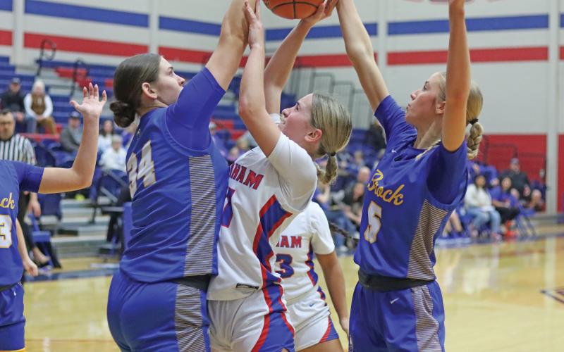 (LIAM BAILEY | THE GRAHAM LEADER) Ava Street is a sophomore and this is the second year she has been on a Lady Blues team. Though this is the first year for her on the varsity team, Street has shown improvement on the court and joins the rest of the team which has seen a boost in confidence from the start of the season.