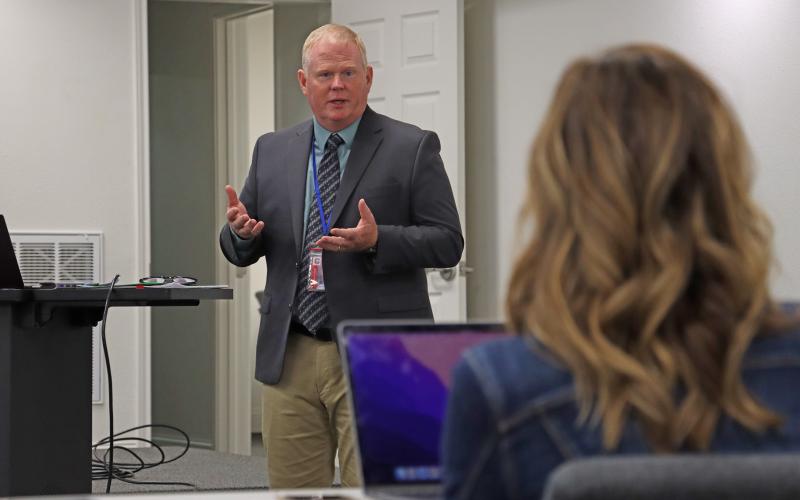 (THOMAS WALLNER | THE GRAHAM LEADER) Chief Financial Officer Gary Browning speaks to the Graham ISD Board of Trustees during a budget discussion Wednesday, Aug. 6. The board will consider adoption of the budget and tax rate following a public hearing Wednesday, Aug. 27.