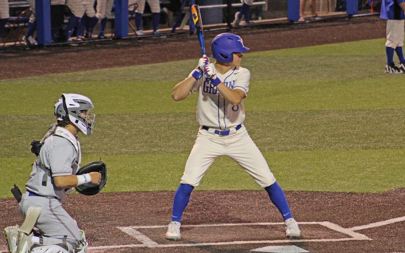 (ALEX HAVARDANSKY | THE GRAHAM LEADER) The bottom of the third inning is where things started churning for the Steers offensively in their Friday, March 28 matchup against the Brock Eagles. Harison Brockway would kick off the scoring in this inning. 