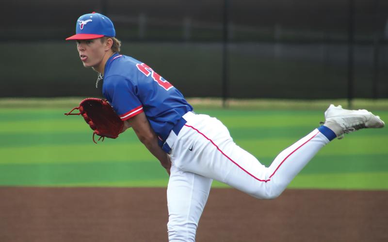 (ALEX HAVARDANSKY | THE GRAHAM LEADER) Ryder Taylor up at the mound for the Steers pitching Friday, May 2 against the Lubbock Cooper Liberty Patriots. Ryder Taylor will be representing the Graham Steers on the Red Baseball team at the Big Country FCA All Star Festival.