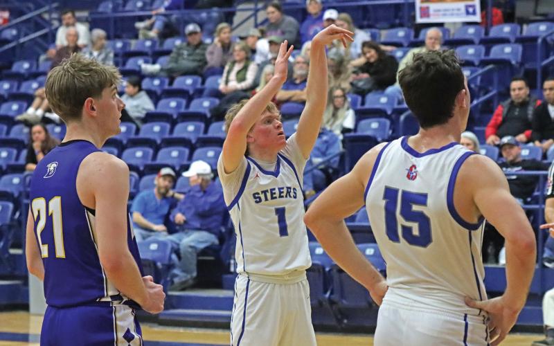(LIAM BAILEY | THE GRAHAM LEADER) Tyler Allen makes a free throw shot in the Tuesday, Jan. 28 rematch against Brock. Allen managed to get a 3-point shot and a free throw shot in the second quarter to add points on the board.