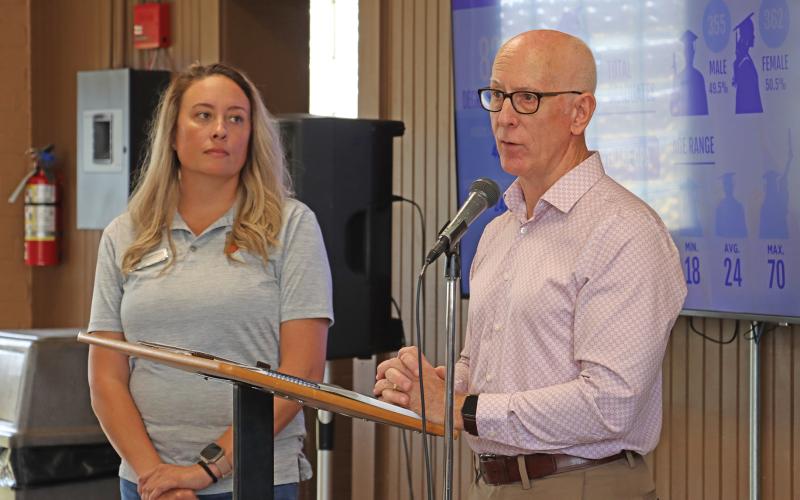 (THOMAS WALLNER | THE GRAHAM LEADER) Wichita Falls Area Food Bank CEO David O’Neil speaks during an informational luncheon Tuesday, Aug. 12 regarding SNAP changes and shifts in their organization. The organization provides services to a 12-county area, including Young County.