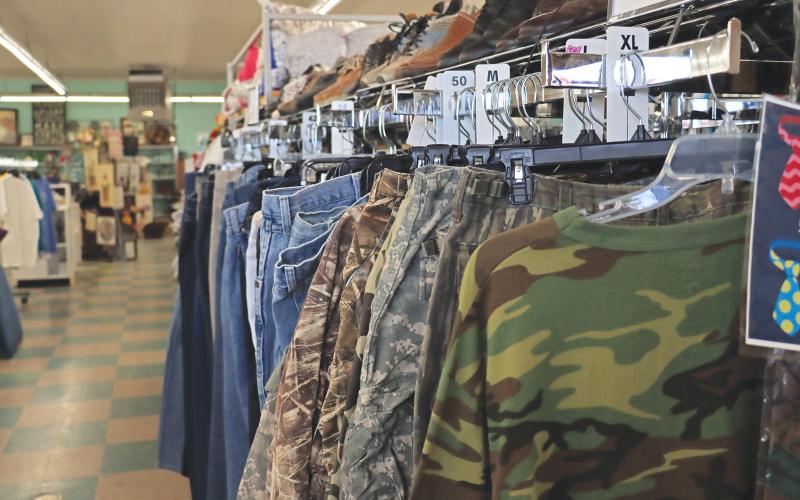 (THOMAS WALLNER | THE GRAHAM LEADER) A selection of clothes line the racks at The Nifty Thrifty in Graham. The charitable resale shop is located at 601 Indiana St.