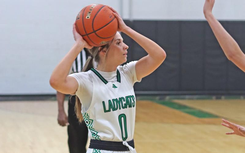 (ARCHIVE PHOTO | THE GRAHAM LEADER) Kenzie King of the Newcastle Ladycats is in her third year with the program and has grown into her position on the team. The Ladycats have moved into the regional finals Friday, Nov. 21 against Neches. King has worked alongside her teammates to get one step closer to obtaining a second state championship.