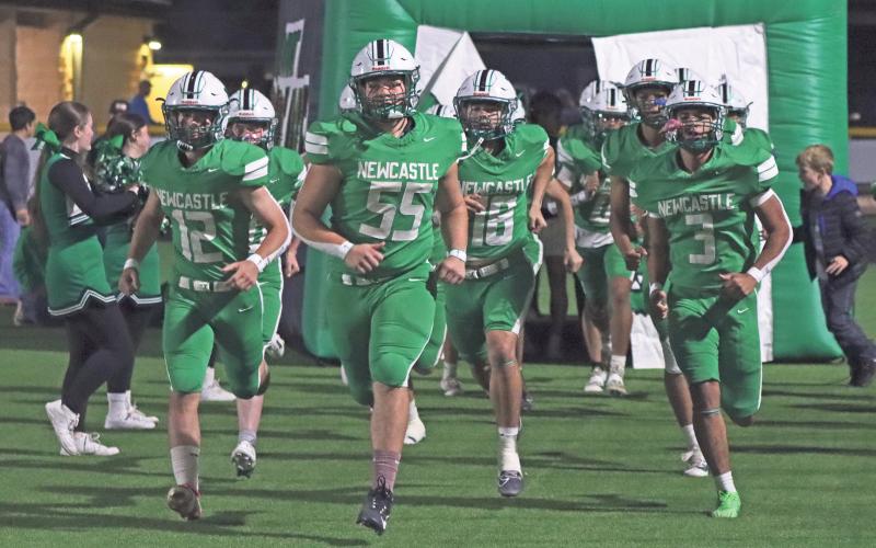 (ARCHIVE PHOTO | THE GRAHAM LEADER) The Newcastle Bobcats take the field before the start of their area playoff game Friday, Nov. 22 against Westbrook, which the Bobcats lost 98-52.