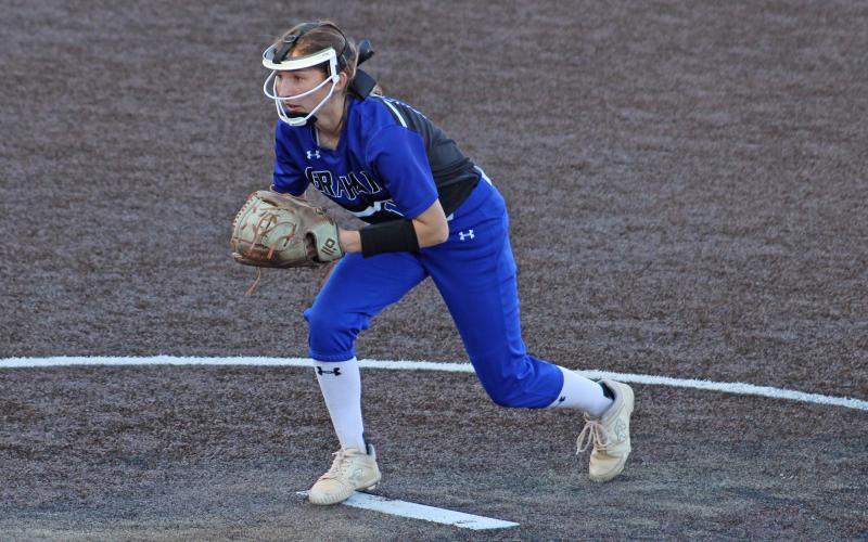 (ALEX HAVARDANSKY | THE GRAHAM LEADER) The Graham Leader recognizes Tiffany Cotter as this week’s Athlete of the Week. Cotter made a statement in the Lady Blues’ home opener with a 12-strikeout complete game win.  