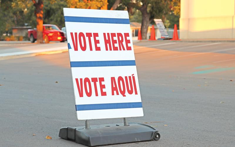 (THOMAS WALLNER | THE GRAHAM LEADER) A sign on Second Street at the Young County Annex early voting location. On election day, the Graham voting locations will change to North Central Texas College and First United Methodist Church.