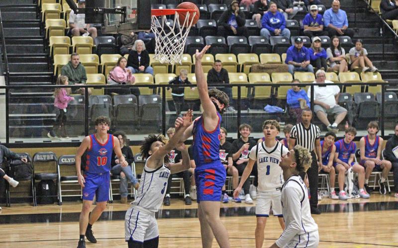 (ALEX HAVARDANSKY | THE GRAHAM LEADER) Cooper Corley puts up a layup Tuesday, Feb. 24 against the San Angelo Lake View Chiefs. Corley was a machine in the Steers’ bi-district playoff win, leading the team in scoring with 19 points. 