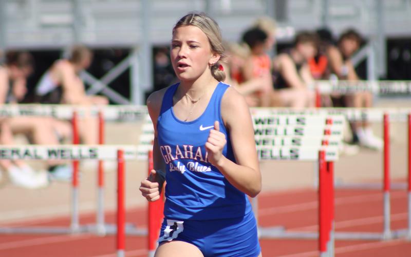 (ALEX HAVARDANSKY | THE GRAHAM LEADER) With the start of spring sports, the Steers and Lady Blues kicked off their track and field season Friday, Feb. 27 at the Ram Relays. Graham got the season started off strong. 