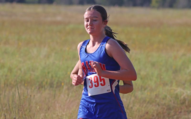 (KYLIE BAILEY | THE GRAHAM LEADER) Ellie Weatherman competes Wednesday, Sept. 10, in the Glen Rose Invitational. Weatherman finished 60 in the two mile run. 
