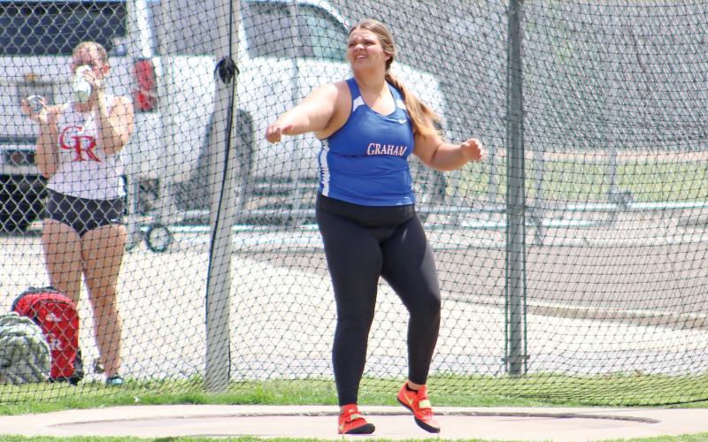 (ALEX HAVARDANSKY | THE GRAHAM LEADER) The Graham Leader is recognizing Hallie Gough of the Lady Blues track and field team as this week’s athlete of the week. Gough qualified for the regional championships in Lubbock with her performances in the discus and shot put events at the district and area championships. 