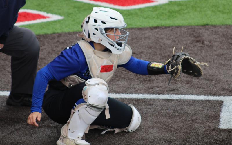 (ALEX HAVARDANSKY | THE GRAHAM LEADER) The Graham Leader recognizes Kylie Pruitt as this week’s Athlete of the Week. Pruitt has been a complete player for the Lady Blues commanding the strike zone behind the plate as well as driving in runs offensively.