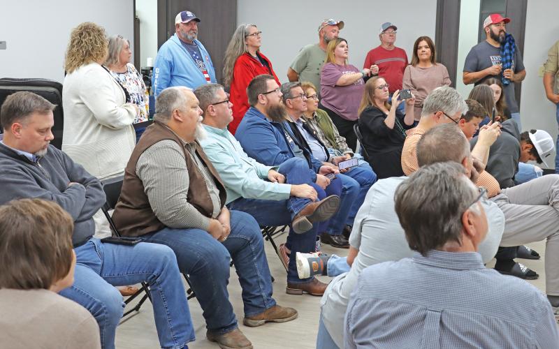 (THOMAS WALLNER | THE GRAHAM LEADER) A crowd gathers at the Young County Annex to view live election results Tuesday, Nov. 5 from the general election. There was in increase in election day voters in Tuesday's election over the 2020 general election and overall there were more voters that cast ballots.