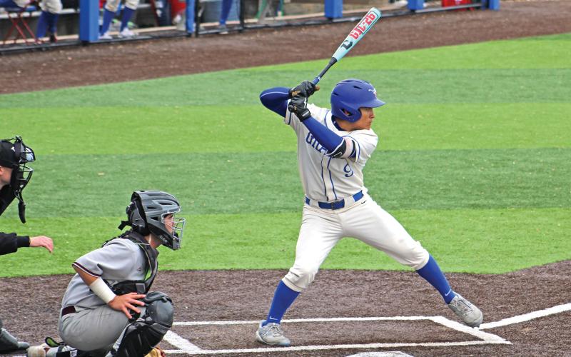 (ALEX HAVARDANSKY | THE GRAHAM LEADER) Mike Garcia batting in the top of the lineup Friday, April 4. Garcia has been one of Graham’s most consistent hitters over the course of the season.