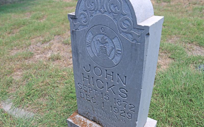 (THOMAS WALLNER | THE GRAHAM LEADER) The grave for John Hicks which is in the William P. Johnston Memorial Cemetery. Young County has taken ownership of the property after Vanessa Sims, a former Young County resident, began searching for who was in possession of the property deed.