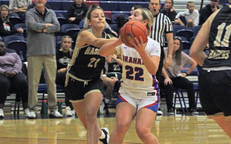 (ALEX HAVARDANKSY | THE GRAHAM LEADER) The Graham Leader is recognizing Adi Pinkston of the Lady Blues as this week’s Athlete of the Week. Pinkston scored three points in the Lady Blues’ victory Tuesday, Nov. 18 over the Windthorst Trojanettes. 