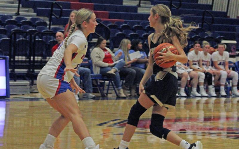 (ALEX HAVARDANKSY | THE GRAHAM LEADER) The Graham Leader is recognizing Ava Street as this week’s Athlete of the Week. Street had a big scoring night in the Lady Blues’ 61-51 win over the Haskell Lady Indians with 10 points, a pair of rebounds, an assist and two steals to help Graham seal the victory Tuesday, Nov. 11. 