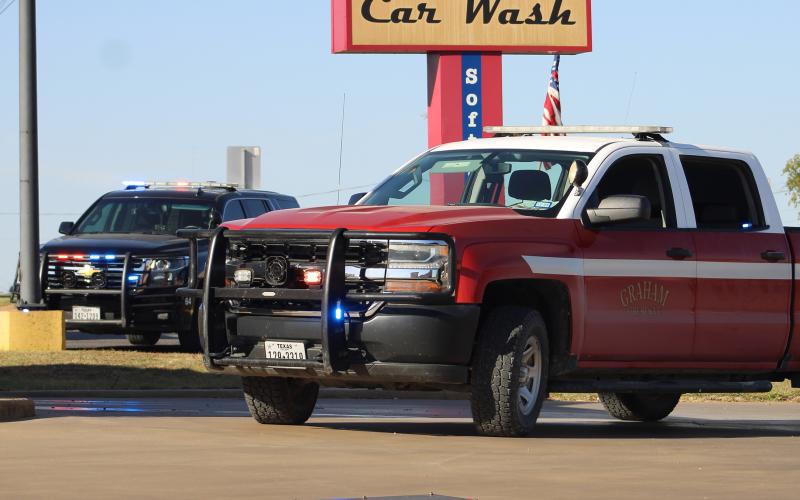 (ALEX HAVARDANKSY | THE GRAHAM LEADER) First responders were dispatched to 1312 Hwy. 16 S for a one-vehicle wreck that was fatal Wednesday, Nov. 12. Jessica Fay Goode, 47, of Throckmorton, was the only occupant of the vehicle.