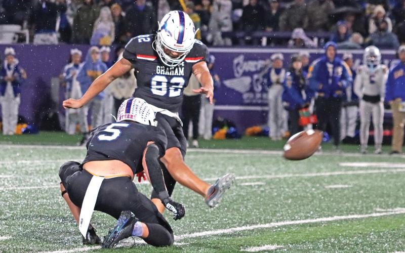 (ARCHIVE PHOTO | THE GRAHAM LEADER) Steers kicker Ozzy Trejo was named Kicker of the Year and Academic All-State Honorable Mention. Trejo broke a Graham High School record with his 50-yard field goal Friday, Nov. 1 against Brock.