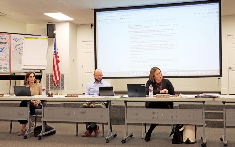 (THOMAS WALLNER | THE GRAHAM LEADER) The Graham ISD Board of Trustees hears a presentations regarding Senate Bill 11, which requires school boards to take a vote on whether to allow a period of prayer and reading religious text in public schools.