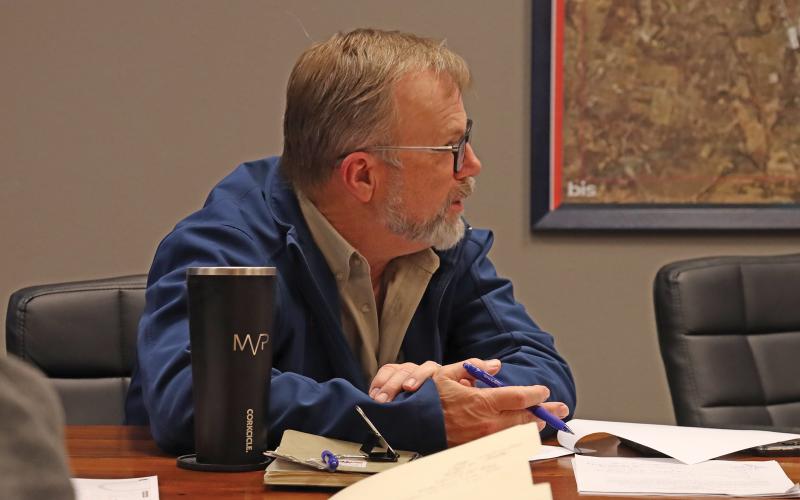 (THOMAS WALLNER | THE GRAHAM LEADER) Graham City Manager Eric Garretty speaks Thursday, Dec. 12 with the Transportation Improvements Committee. Garretty spoke about a traffic relief route for Hwy. 16 being a way to expand housing options available in the area.