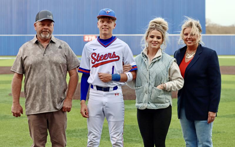 (THOMAS WALLNER | THE GRAHAM LEADER) Senior Tanner Hurford was recognized during senior night Tuesday, March 17.