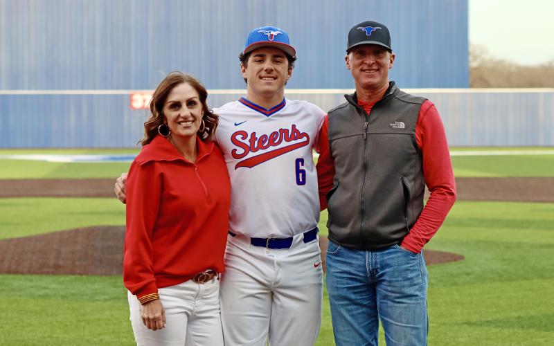 (THOMAS WALLNER | THE GRAHAM LEADER) Senior Tripp Mahaney was recognized during senior night Tuesday, March 17.