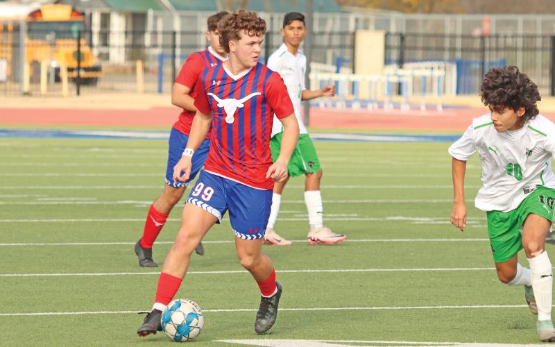 (ARCHIVE PHOTO | THE GRAHAM LEADER) Easton Hedge was a major player for the Graham Steers team during their season. Hedge was selected as a member of the High School Coaches Association 4A super elite boys soccer team. 