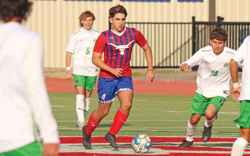 (THOMAS WALLNER | THE GRAHAM LEADER) Victor Pardo is in his first year with the Graham soccer program and has fit in with the other players despite being a foreign exchange student from Spain. During a recent game against Burkburnett, Pardo brought two of the five points made by the Steers during the game.