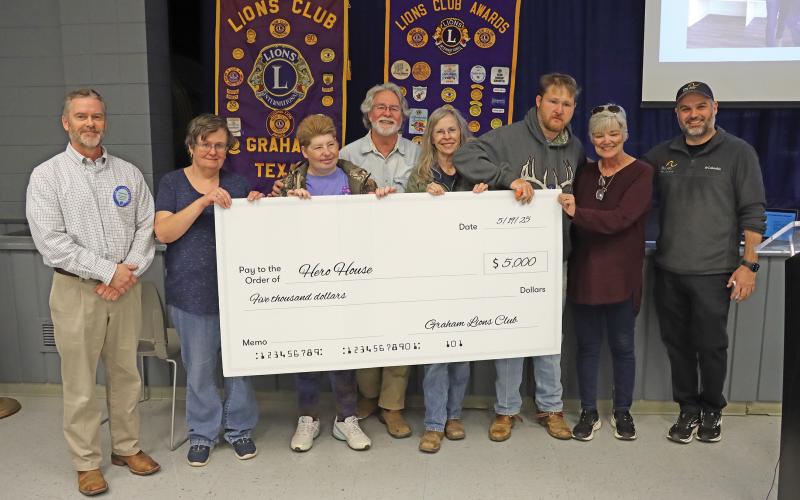 (THOMAS WALLNER | THE GRAHAM LEADER) The Graham Lions Club donated $5,000 to the Hero House during their meeting Wednesday, March 19. The club is one many organizations, businesses and individuals that has donated to make the Hero House a reality.