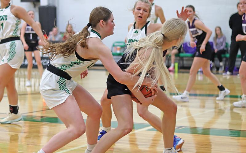 (THOMAS WALLNER | THE GRAHAM LEADER) Newcastle's Camren Mallory is one the many weapons in the arsenal for the Ladycats team. Between the last two games, Mallory and her teammates worked to be a force felt across the court and came away with two big wins to start their district.