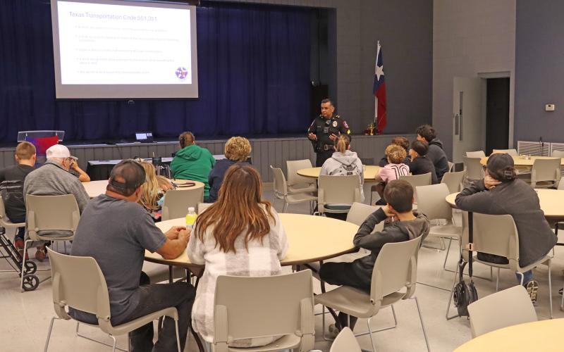 (THOMAS WALLNER | THE GRAHAM LEADER) Graham Police Department Sergeant Pedro Marrufo provides an informational class Wednesday, Jan. 21 on electronic scooter safety and laws related to the Texas Transportation Code.
