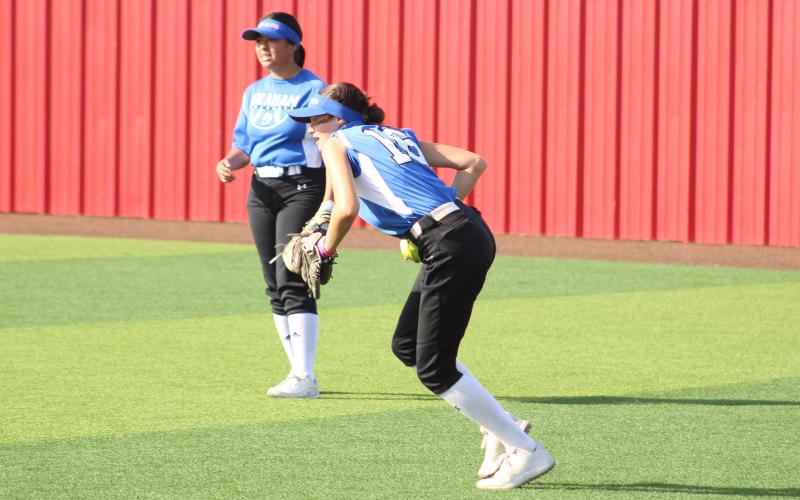 (ALEX HAVARDANSKY | THE GRAHAM LEADER) Kerstin Schupbach defended out in right field Wednesday, June 18. Schupbach was one of two new players in the lineup that day along with third baseman Hudson Wright. 