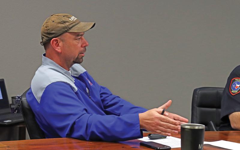 (THOMAS WALLNER | THE GRAHAM LEADER) Texas Department of Transportation Graham Area Engineer Zach Husen speaks with the Transportation Improvements Committee for the city of Graham during their meeting Thursday, April 3.