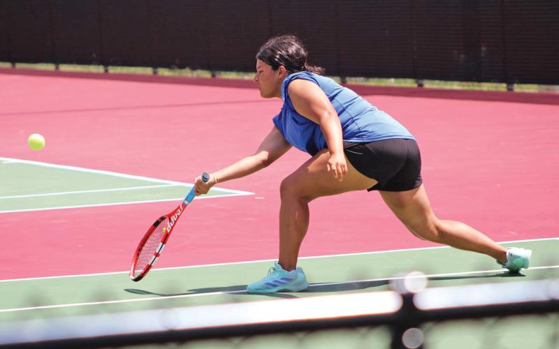 (GHS TENNIS | CONTRIBUTED PHOTO) Jade Dospapas in her matches during the district tennis tournament Wednesday, April 23 in Brownwood. Dospapas finished second at the event to qualify for the regional championships in Lubbock. 