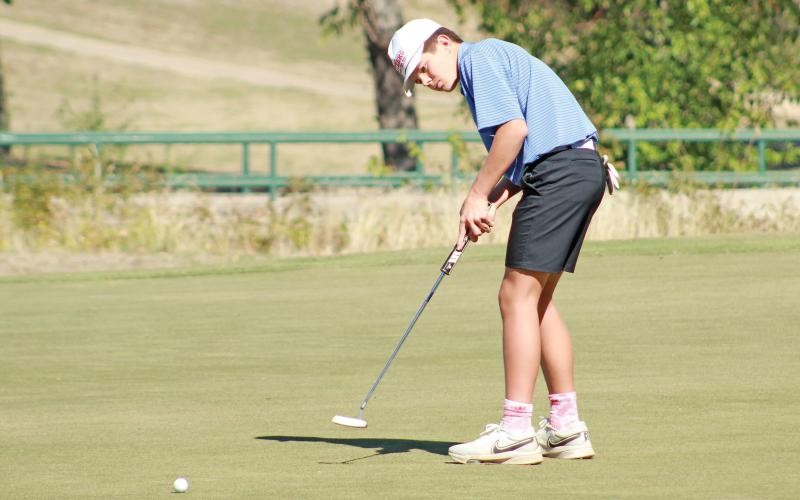 (ARCHIVE PHOTO | THE GRAHAM LEADER) Jagger Nees is only a freshman but he plays golf like an upperclassmen. Nees finished third in the Steers’ district tournament and advanced to the regional tournament in Lubbock in April. He regularly has finished with some of the lowest scores on Graham’s golf team and has been near the top of multiple tournaments this season.