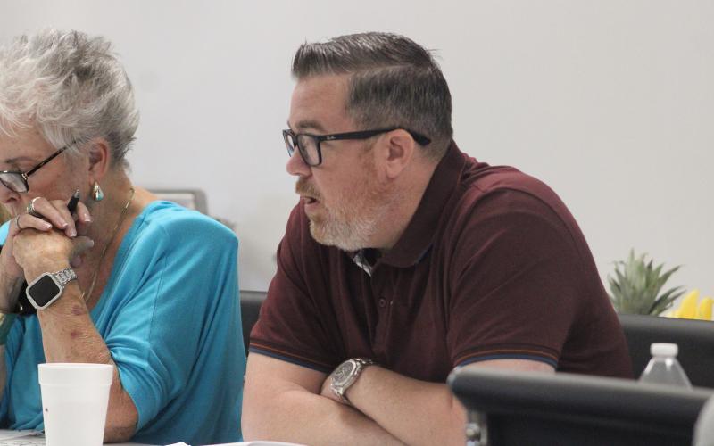 (ALEX HAVARDANKSY | THE GRAHAM LEADER) Jared Brown speaks about the budget to the hospital board Thursday, Sept. 25. Brown serves the hospital as chief financial officer. 