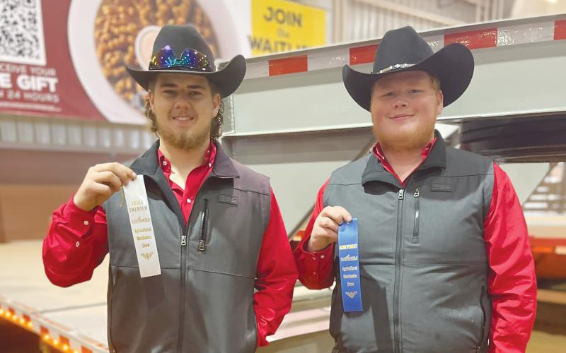 (GRAHAM FFA | CONTRIBUTED PHOTO) Kanyon Crawford (left) and Lance Browning of Graham FFA both received third place awards in the San Angelo Stock Show & Rodeo Ag Mechanics contest.