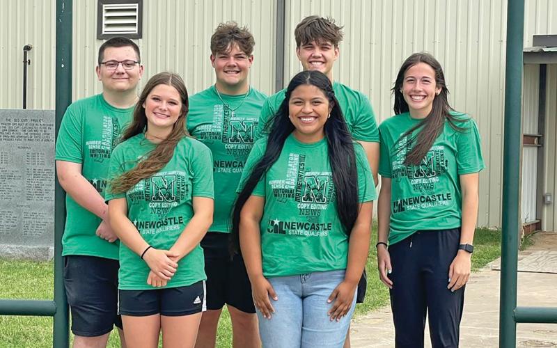 (NEWCASTLE ISD | CONTRIBUTED PHOTO) Six of Newcastle’s seven UIL students pose for a photo before traveling to Austin for their state meet. The state tournament took place May 19-20. Shown in back from left to right are Cason Ford, Lucas Owen and Benjamin Burk. Shown in front from left to right are Camren Mallory, Alba Adame and Mattie Dollar.