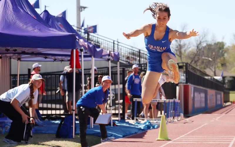 (THOMAS WALLNER | THE GRAHAM LEADER) Emerie Stogner was first in high jump and second in triple jump among 3A and 4A schools competing in the 78th annual PK Relays.