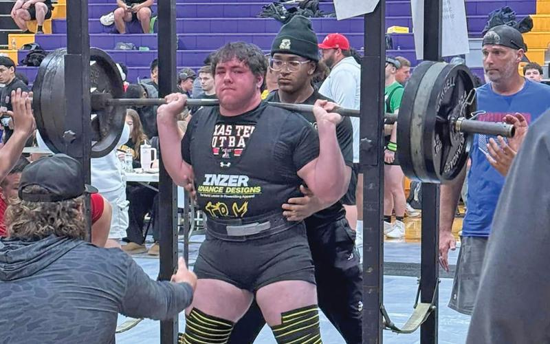 (GRAHAM ATHLETICS | CONTRIBUTED PHOTO) McCrae Reese competes in the Boys Region 1 Division 2 powerlifting meet held Thursday, March 6 at Abilene Wylie. Reese placed fourth in the 308 weight class.