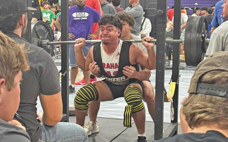 (GRAHAM ATHLETICS | CONTRIBUTED PHOTO) Mateo Rodriguez competes in the Boys Region 1 Division 2 powerlifting meet held Thursday, March 6 at Abilene Wylie. Rodriguez placed fifth in the 181 weight class.