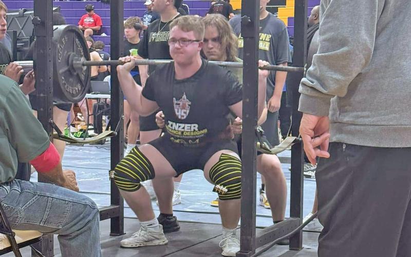 (GRAHAM ATHLETICS | CONTRIBUTED PHOTO) Steers senior Scout Smith has been in the powerlifting program for four years and made the regional competition the last two years. His dedication to the program pushed him to overcome a hand injury and make regionals again this season.