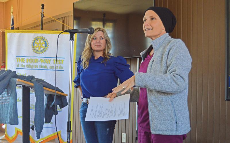 (FILE PHOTO | THE GRAHAM LEADER) Jamie Epperson (right) and Shana Wolfe present to the Rotary Club of Graham in November 2022.