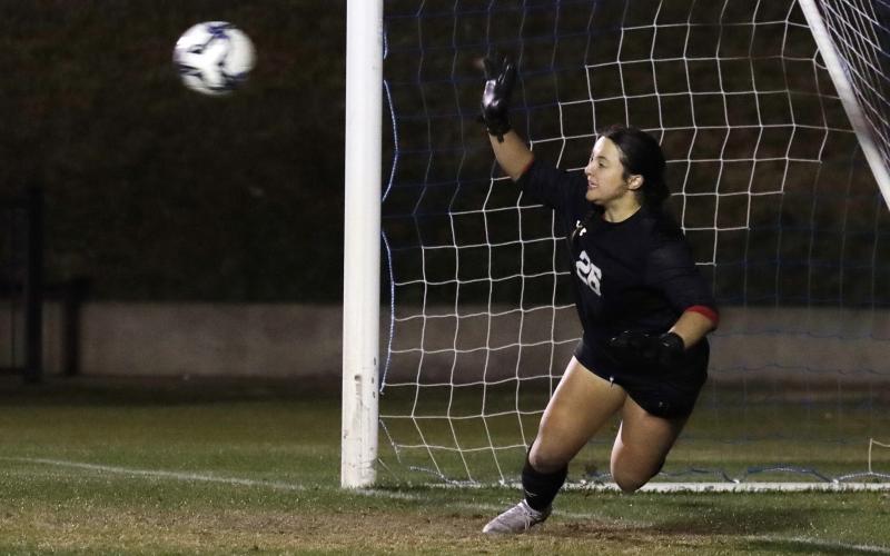 (KYLIE BAILEY | THE GRAHAM LEADER) Lady Blues goalie Taylor Lauster was named to the Texas High School Coaches Association All-State 1st Team. Lauster was one of four Lady Blues athletes that were honored.