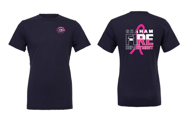 (CONTRIBUTED PHOTO) A Graham Fire Department breast cancer awareness T-shirt that is available for purchase online through Friday, Oct. 31. All proceeds from the sales stay local and help cover mammograms for those in need at Graham Regional Medical Center.