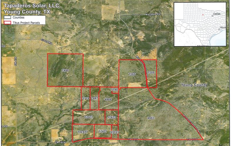 (YOUNG COUNTY | CONTRIBUTED PHOTO) The parcels of land that will contain the in-progress Tapaderos Solar project from Titus Low Carbon Ventures. The company presented a tax abatement application to the Young County Commissioners Court which approval was tabled Monday, Feb. 24.