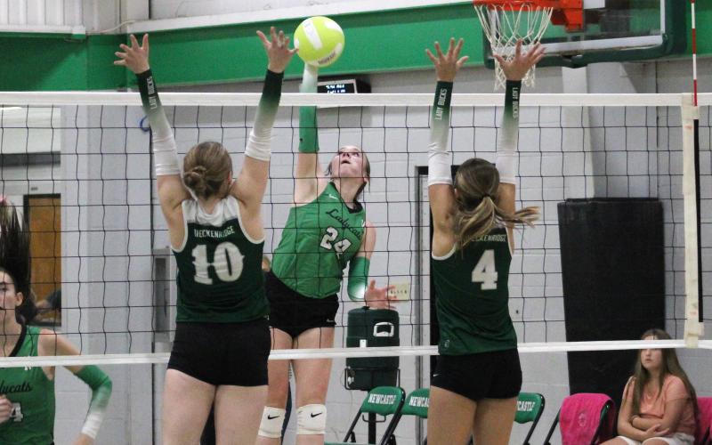 (ALEX HAVARDANKSY | THE GRAHAM LEADER) Sophie Terrell swings for a kill Tuesday, Aug. 26. Terrell had the most kills on the night for the Ladycats with 13.